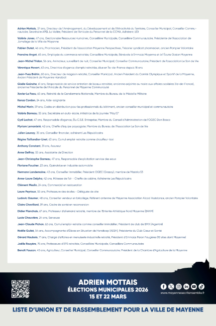 Mayenne s'écrit Ensemble, notre liste, Municipales 2026